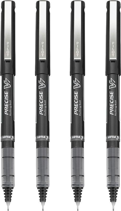Pilot, Precise V7, Capped Liquid Ink Rollerball Pens, Fine Point 0.7 mm, Black Ink Pens, Pack of 4 - Ideal for School, Journaling & Office Writing