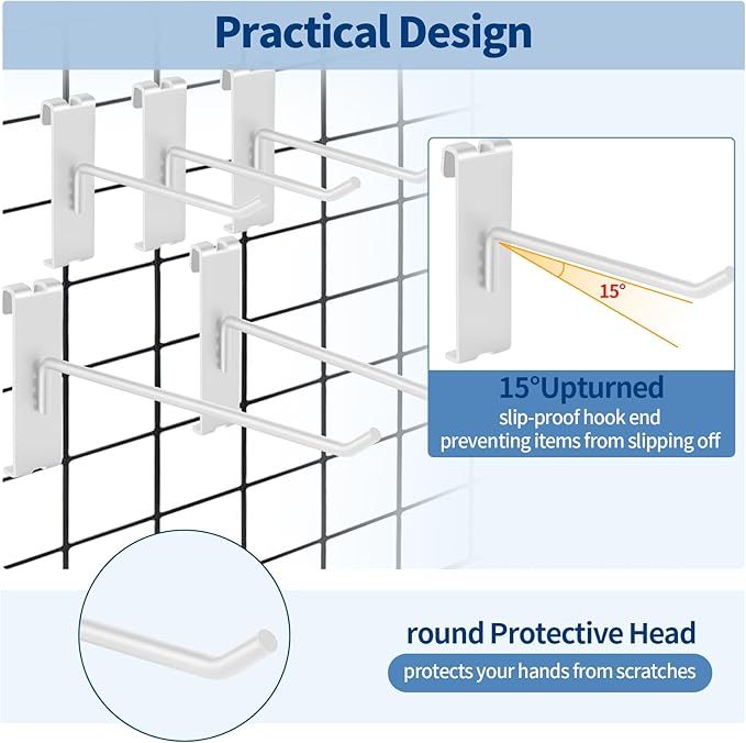 20Pcs Gridwall Hooks, Metal Grid Panel Hanging Peg Hooks, Grid Wall Accessory for Clothes Storage, Home Organization, Retail Display (White, 10"/25Cm)