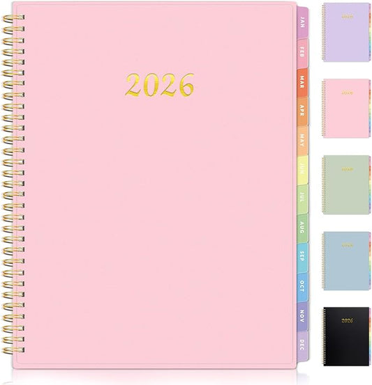 2026 Planner, Annecy Weekly ＆ Monthly Planner 2026, Jan. 2026 – Dec. 2026, 8.5" x 11" Monthly Agenda Planner with Tabs, Waterproof Flexible Cover, Spiral Binding, Double-sided Pocket, Bookmark, Pink