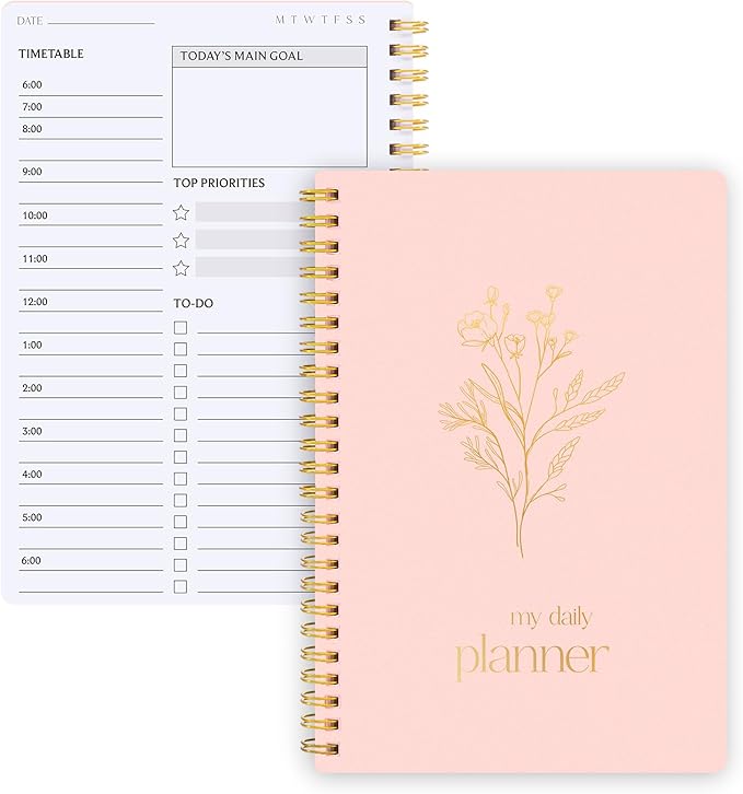 Undated Daily Planner with Hourly Schedule, 5.71" X 8.35" Daily To DO List Noteboook Set Goals A5 Daily Personal Organizer Notepad for School Work Office Improve Efficiency Planner, Pink