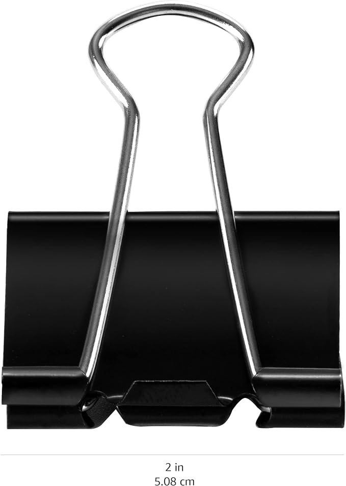 Amazon Basics Sturdy Binder Clips, Office Supplies, Large 2 in, Document Organizing, Black, 48 Count