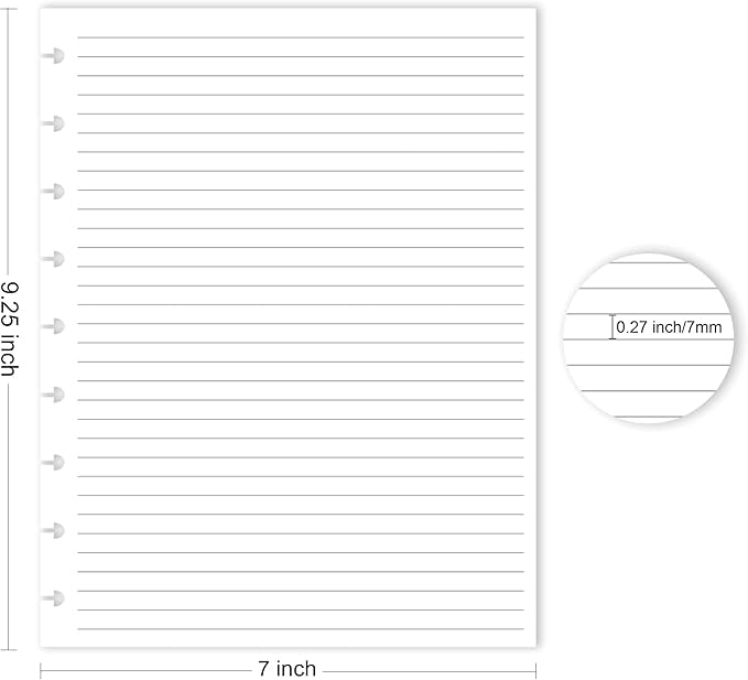 9 Disc Pre-Punched Happy Planner Inserts, Discbound Lined Refills Paper, 100 Sheets (200 Pages), Loose Leaf, White, Classic Size, 7 x 9.25 Inch