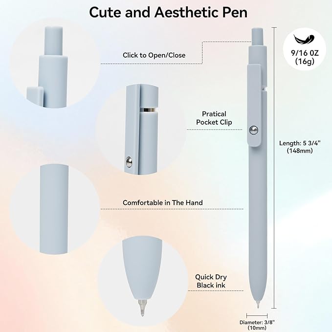 Gel Pens, 6 Pcs 0.5mm Quick Dry Black Ink Smooth Writing Journaling High-End Series Metal Clip Retractable Pen Gifts for Women (Morandi)