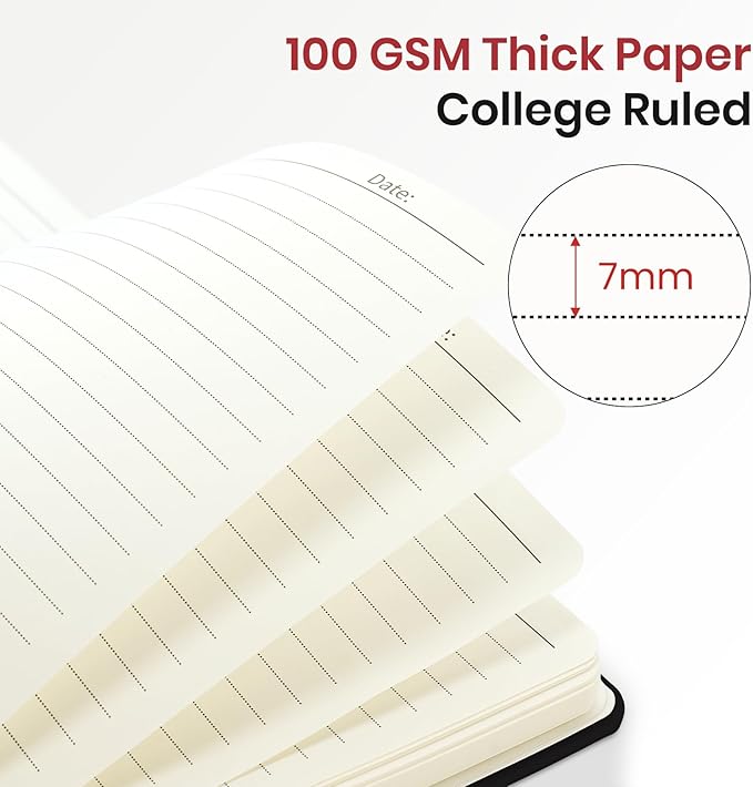 Lined Spiral Journal Notebook for Women, 6 Pack, A5 College Ruled Journals for Writing, Hardcover Notebooks for Work, Note taking and Office School Supplies,140 Pages, 6 Pcs - Black