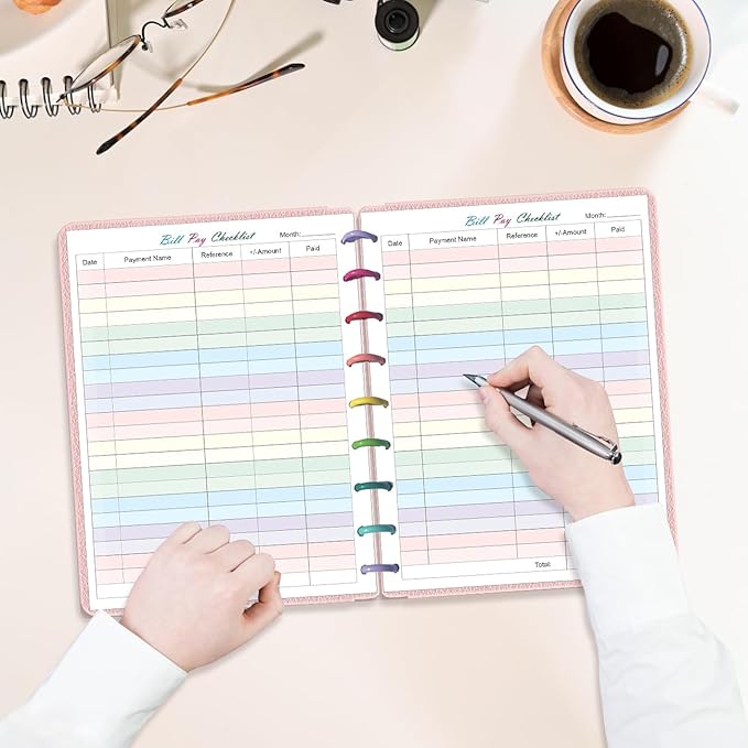 Bill Pay Checklist Refills - 50 Sheets/100 Pages Classic Size Colorful Monthly Budget Forms for 9-Disc Happy Planners, 7"x9.25"