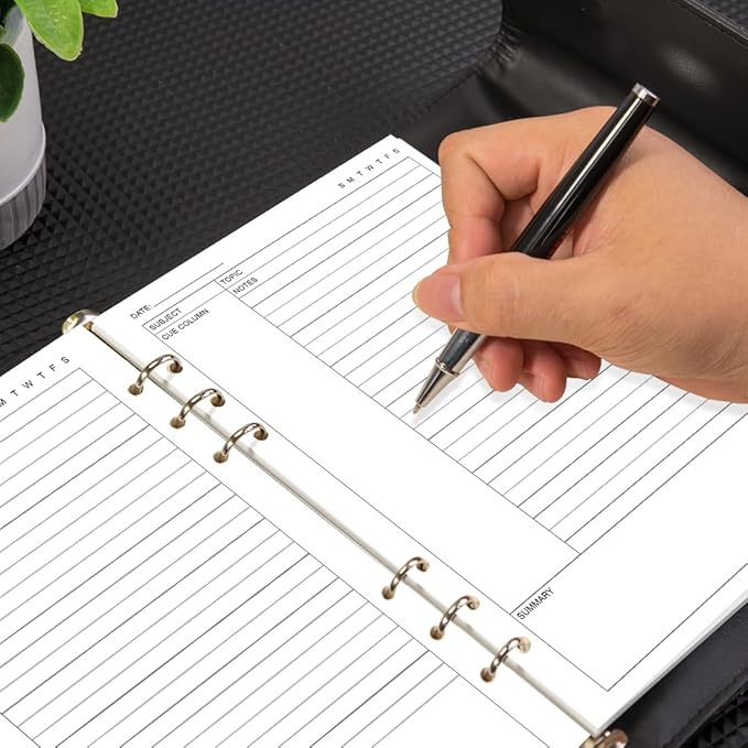 Cornell Notes Filler Paper for A5 Binder - 6 Hole Cornell Notes Refills Paper, 50 Sheets/100 Pages, 100gsm, White, 5.8'' x 8.5''