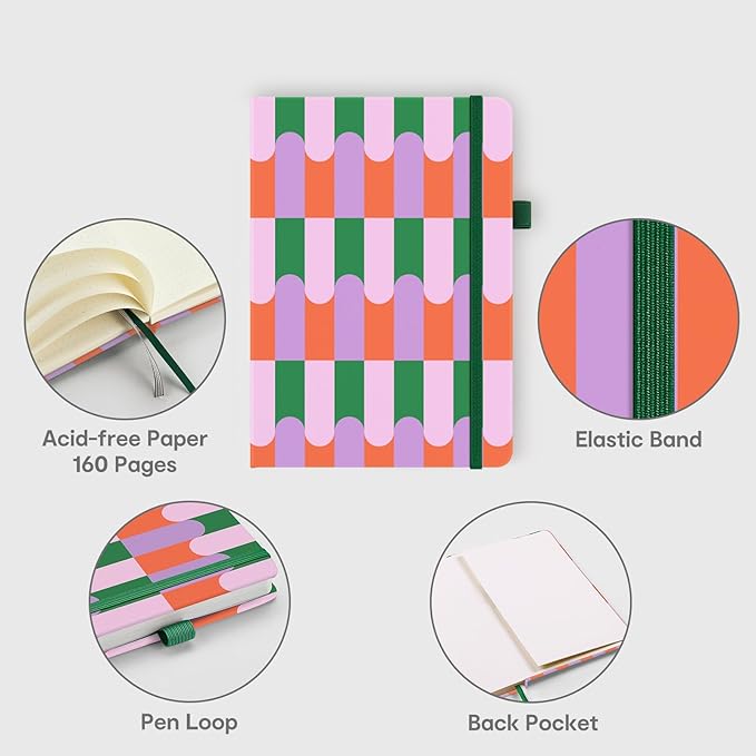 &And Per Se Dotted Journal Notebook, A5 Hardcover Bullet Dotted Journal, 160 Pages 100 gsm Thick Paper, 3 Sheets of Stickers Included - 5.7'' x 8'' (Color Block)