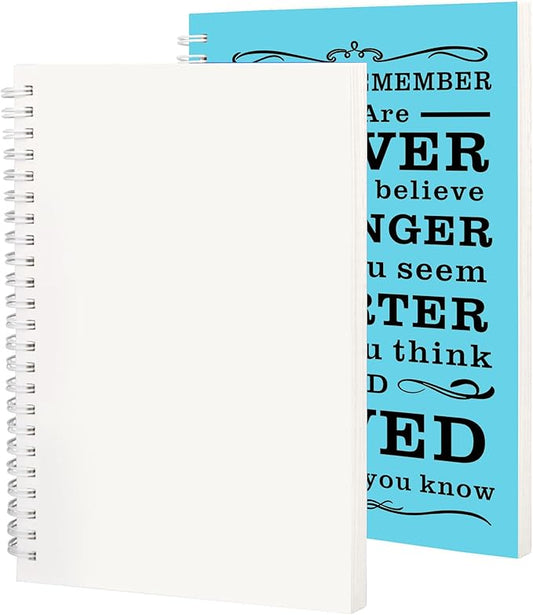 2Pcs Blank Spiral Notebook,Inspirational Gifts A5 Hardcover Sketch Book,Art Sketchbook for Drawing, Unlined, Plain Sketch Book for Women Men Work Writing,160 Pages (2, Blank Page Light Blue)