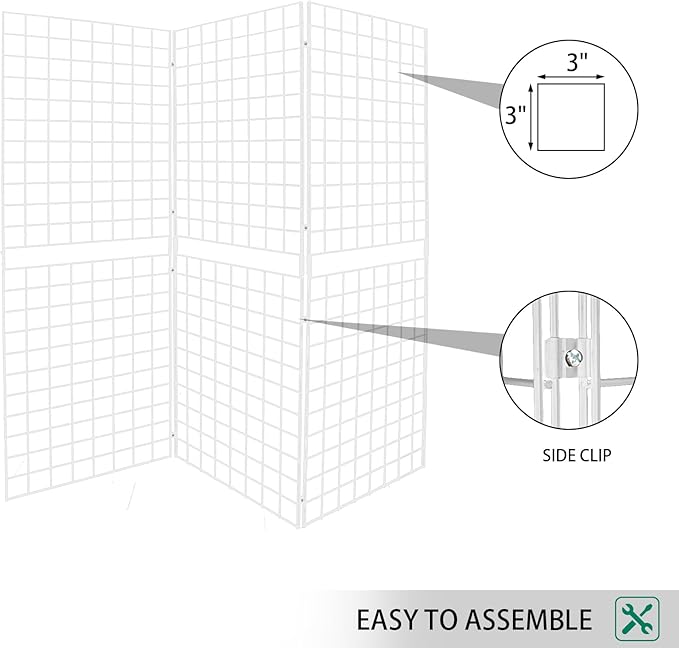 Heavy Duty Portable Gridwall Display Panels – 3 × 2' × 6' Black Metal Wall & Freestanding Display for Retail, Trade Shows, Art Studios, Garage & Home Organization, White Finish