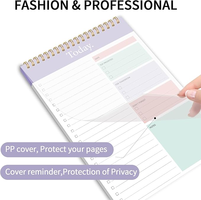 KMQOY To Do List Notepad - 3 Pack Daily Planner Pad Undated 52 Sheets Spiral Today Planner Note Pad Premium Thick Paper 6.5" x 9.8" For Work and Personal Organized(Purple)