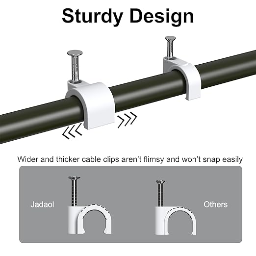 Jadaol 10mm Wide Design Cable Clips with Nails for Round Ethernet Cables, Cord Clips for Wall, Nail-in Wire Tacks for Cat5/Cat6/Cat7 RJ45 Cable, Coaxial, TV, Speaker, Electrical Wire, 100 Pack