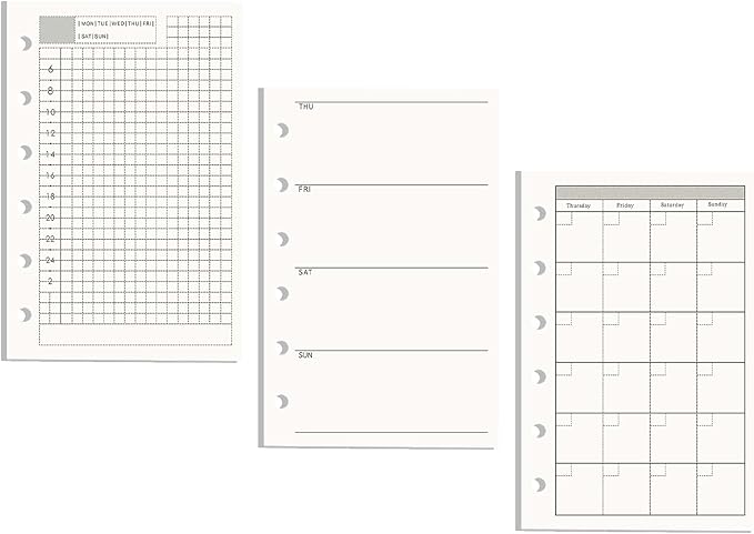 AxeWoodz A7 Refill Paper 3 Pack Undated Daily, Weekly, Monthly Binder Inserts 6-Hole Punched Filler Paper for Planner, 135 Sheets/270 Pages Refillable