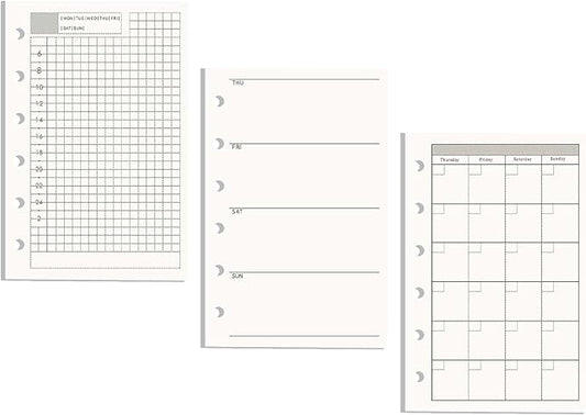 AxeWoodz A7 Refill Paper 3 Pack Undated Daily, Weekly, Monthly Binder Inserts 6-Hole Punched Filler Paper for Planner, 135 Sheets/270 Pages Refillable