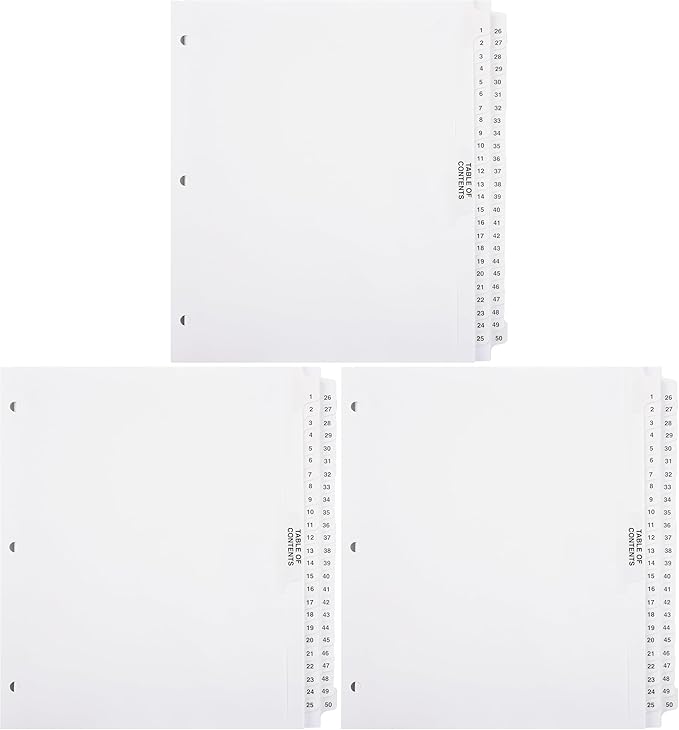 Exhibitindexes® Numbered Dividers 1-50 Punched - AVE Style Bold Tabs - Side Collated Exhibit Tabs - Made in The USA | Letter Size - 1-50 - Sets (Pack of 3)