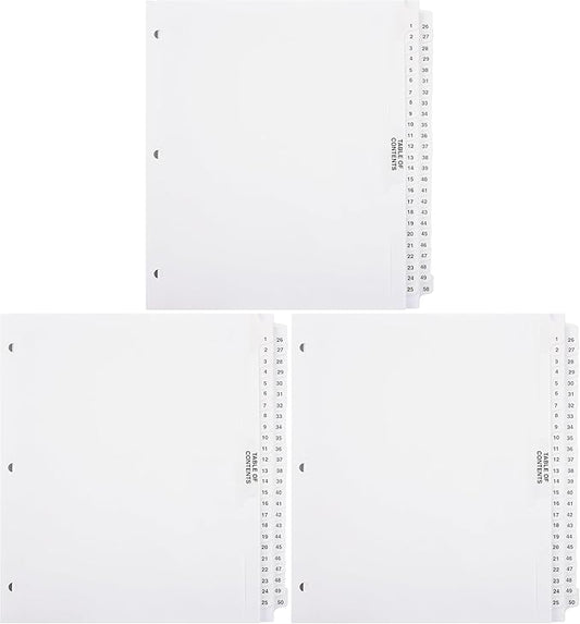 Exhibitindexes® Numbered Dividers 1-50 Punched - AVE Style Bold Tabs - Side Collated Exhibit Tabs - Made in The USA | Letter Size - 1-50 - Sets (Pack of 3)