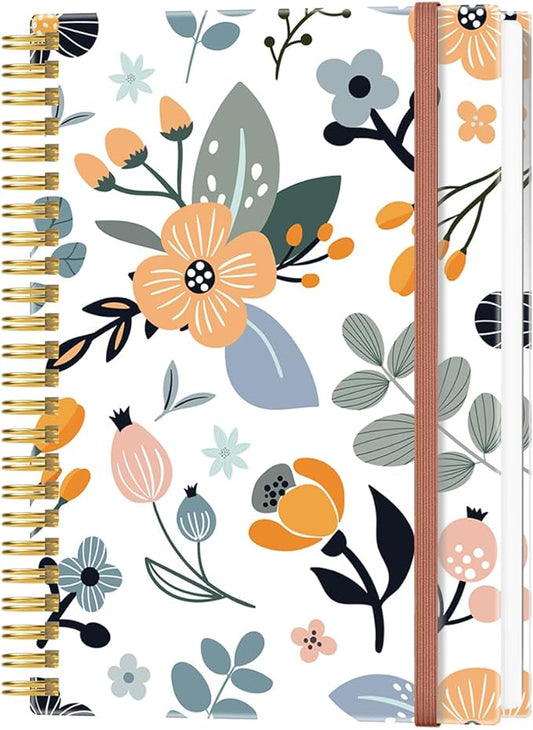 Heveboik A5 Blank Notebook - 70 Sheets/140 Pages Blank Paper Notebook, 100 GSM Thick White Paper, 5.8" x 8.3" Spiral Blank Journal, Flowers