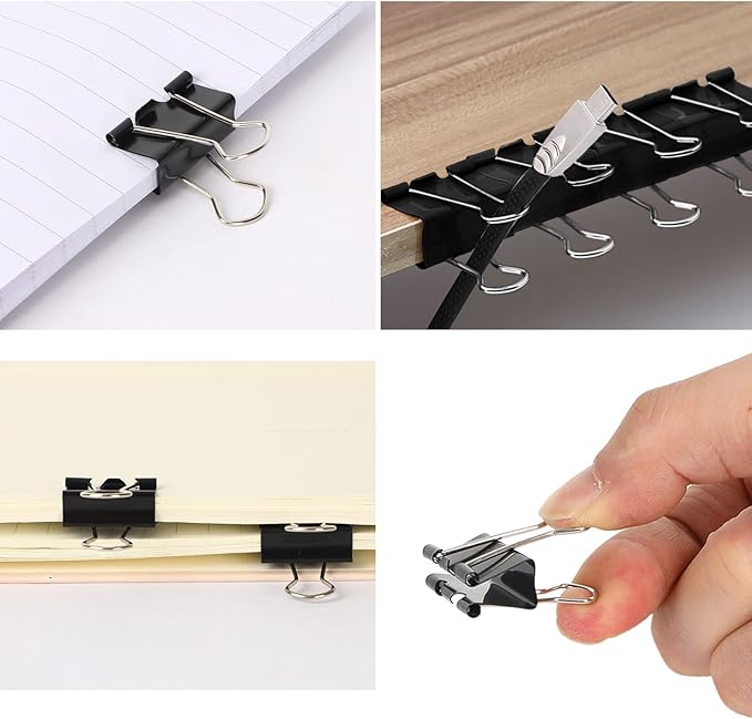 JANYUN Small Binder Clips, 150Pcs 19mm/0.75 Inch Small Paper Clamps Metal Clips for Office School Home Supplies (Black)
