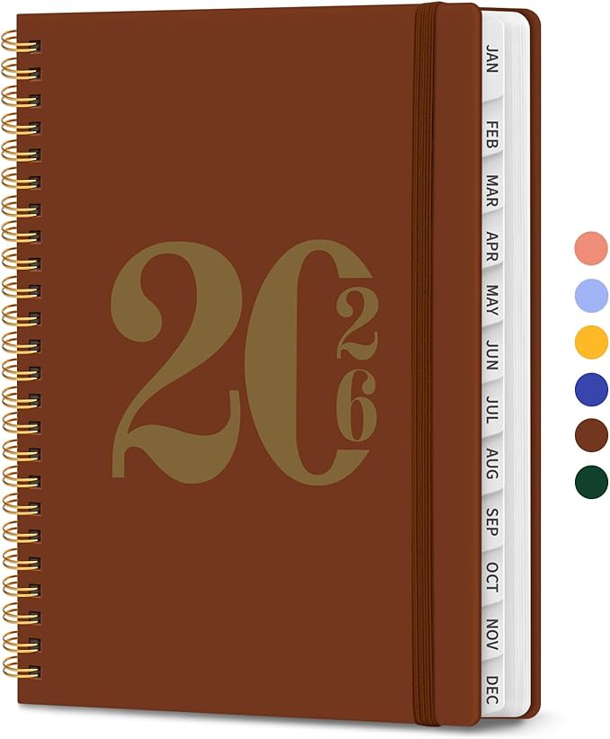 2026 Planner, Weekly and Monthly Calender Planner, Jan 2026 to Dec 2026, Hardcover 2026 Calendar Book with Tabs & Inner Pocket, Office Home School Supplies for Women & Men - A5 (6.3" x 8.5"), Rust Brown