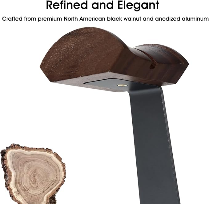 Walnut Headphone Stand, Wood Headset Stand for Desk, Gaming Headphone Holder with Storage Base Compatible with Airpod max, Bose, Razer, Sennheiser, Jabra, JBL, AKG, Grey
