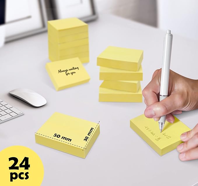 2400 Sheets Mini Sticky Notes Yellow 2 x 1.5in, Small Sticky Pads, 24 Pack Notes Pads Memo Pads,Strong Self-Adhesive Notes,Bulk Tiny Pads Easy to Post Notes for Home, Office, School(100 Sheets/Pad)
