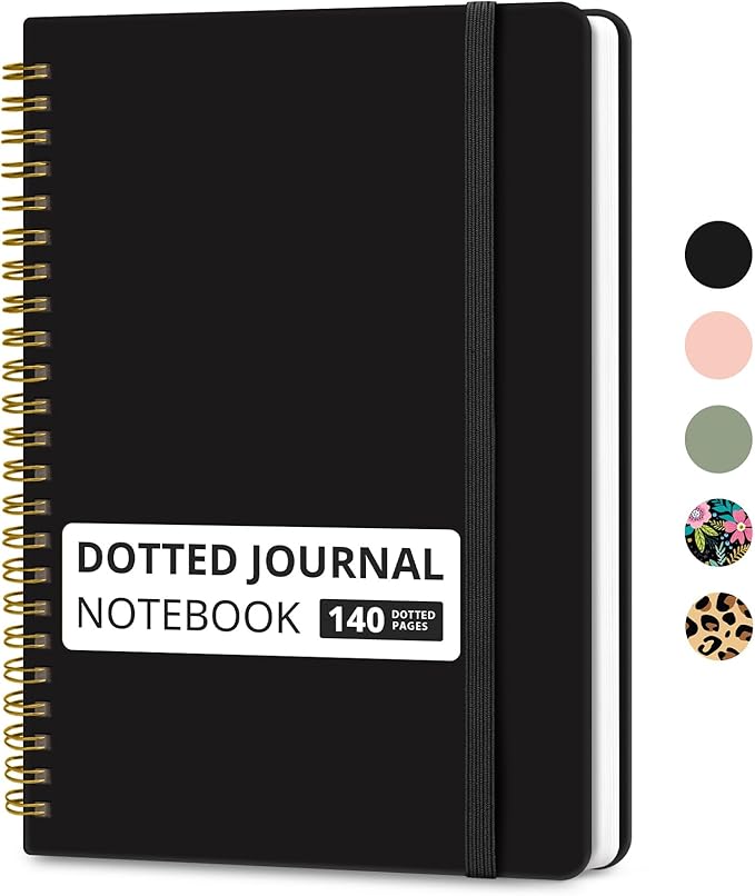 Taja Dotted Spiral Journal Notebook for Women & Men, 140 Pages, Dotted Notebook for Journaling & Note Taking, Journals for Writing, A5(5.7" x 7.9") – Black