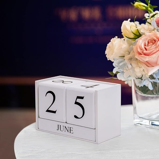 Notakia Wooden Gaobei Desk Blocks Calendar Perpetual Block Month Date Display (Large white)