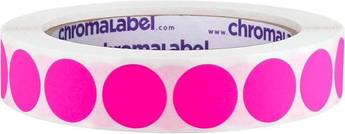 ChromaLabel 3/4 Inch Circular Pink Stickers, Fluorescent Pink Label Stickers, Removable Stickers - 1000 Colored Sticker Dots per Roll