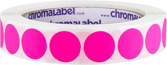 ChromaLabel 3/4 Inch Circular Pink Stickers, Fluorescent Pink Label Stickers, Removable Stickers - 1000 Colored Sticker Dots per Roll