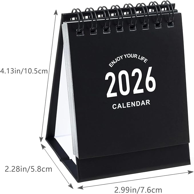 Mini Desk Calendar 2026 - Use January 2026 to June 2027, Small Standing Desk Calendars with Stickers for Home Office School, 250gsm Thick Paper (Mini Black)