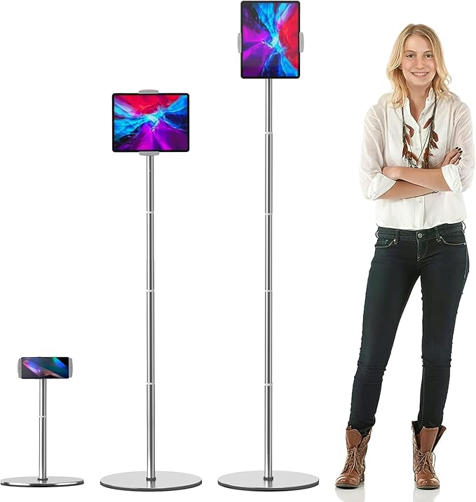 OATSBASF iPad Stand Floor, Heavy-Duty 66.1" Height-Adjustable Tablet Floor Stand - Overhead Bed Phone & Tablet Holder Fits 4.7-12.9" iPad Pro/Air/Mini, Kindle & Cell Phones