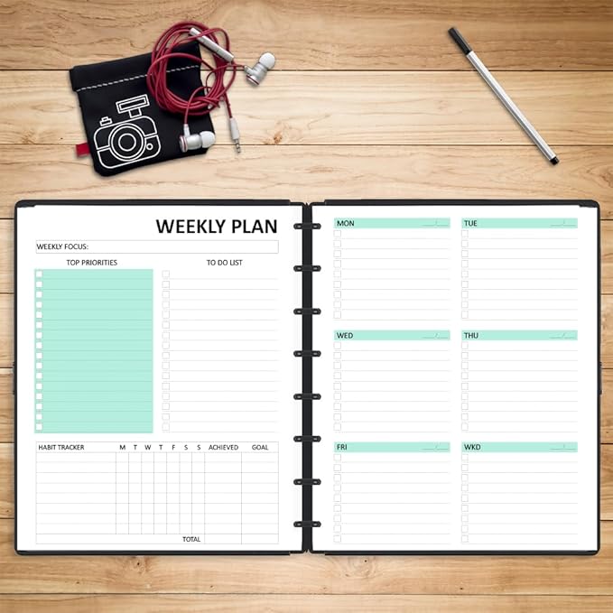 Undated Weekly Planner Refills for A5 Planner Binders - 53 Sheets/106 Pages Undated Colorful Weekly Planner, 8 Discbound, TUL Planner Refills, Weekly Plan (Left), Daily Details (Right), Lasts 1 Year, 5.8" x 8.25"
