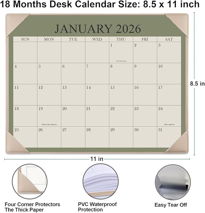 Desk Calendar 2026 with Desktop Mat, 18 Month Small Desk Pad Calendar from January 2026 to June 2027, 8.5" x 11" Desk Pad Calendar 2026-2027 for Home, School Office, Beige