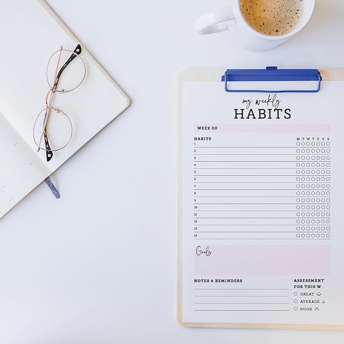 CARDAMONOLY Habit Tracker Notepad in Black and Light Pink- 50 Page Tear Off Planning Pad - 6 x 9 - High Performance Planner - Chore Chart for Adults - Weekly Planner Undated - Self Care Planner