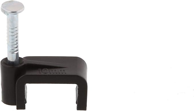 Secure 10mm Black Flat Nail Cable Clip for Coax, Ethernet, and Telephone Cable Management - 100 Pack