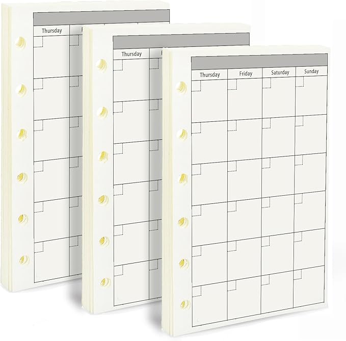 A7 Planner Refills, 3 Pack 135 Sheets/270 Pages Monthly Plan Paper for Binder Journal Notebook (4.72'' x 3.34'')