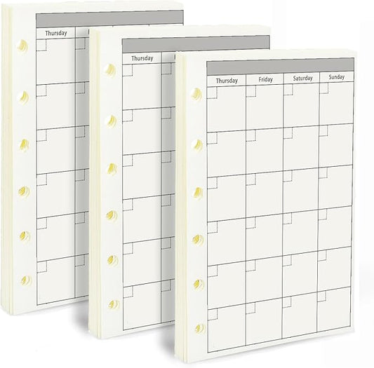A7 Planner Refills, 3 Pack 135 Sheets/270 Pages Monthly Plan Paper for Binder Journal Notebook (4.72'' x 3.34'')