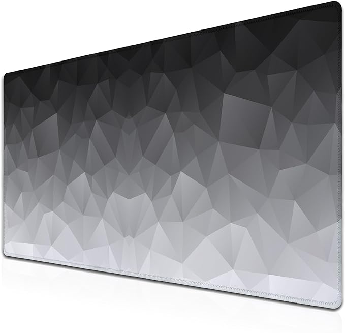 Computer Desk Mat XXL Mousepad Big Mouse Pad Gaming Desk Mats Office Pad Non-Slip Rubber Base Waterproof with Stitched Edges 35.4 X 15.7 for Game Office, White Grey Geometric
