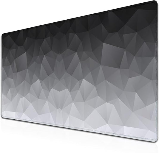 Computer Desk Mat XXL Mousepad Big Mouse Pad Gaming Desk Mats Office Pad Non-Slip Rubber Base Waterproof with Stitched Edges 35.4 X 15.7 for Game Office, White Grey Geometric