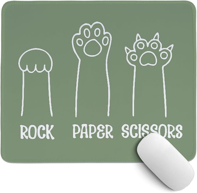 Funny Cat Paw Mouse Pad,Sage Green Rock Paper Scissors Mouse Pad,Kawaii Desk Mat for Home Office Dorm Desktop Decor,Cat Lover Gift,11.8x9.8 Inch