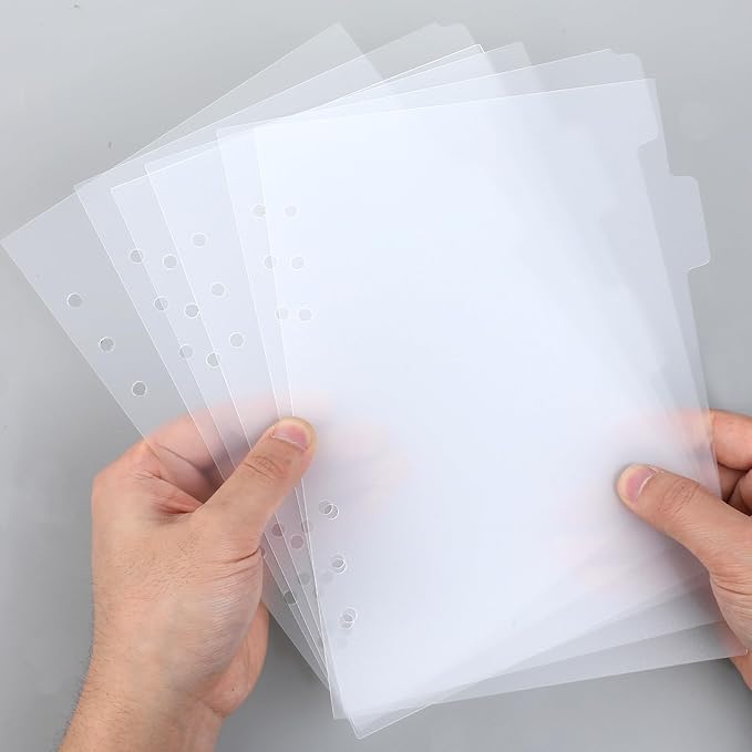 6 Pcs A5 Binder Dividers, 6 Holes Clear Binder Divider Index with Tabs Insertable Plastic Index Divider Sheets 6 Rings Planner Divider Index Page for Binder Notebook Journal Diary Memo Notepad