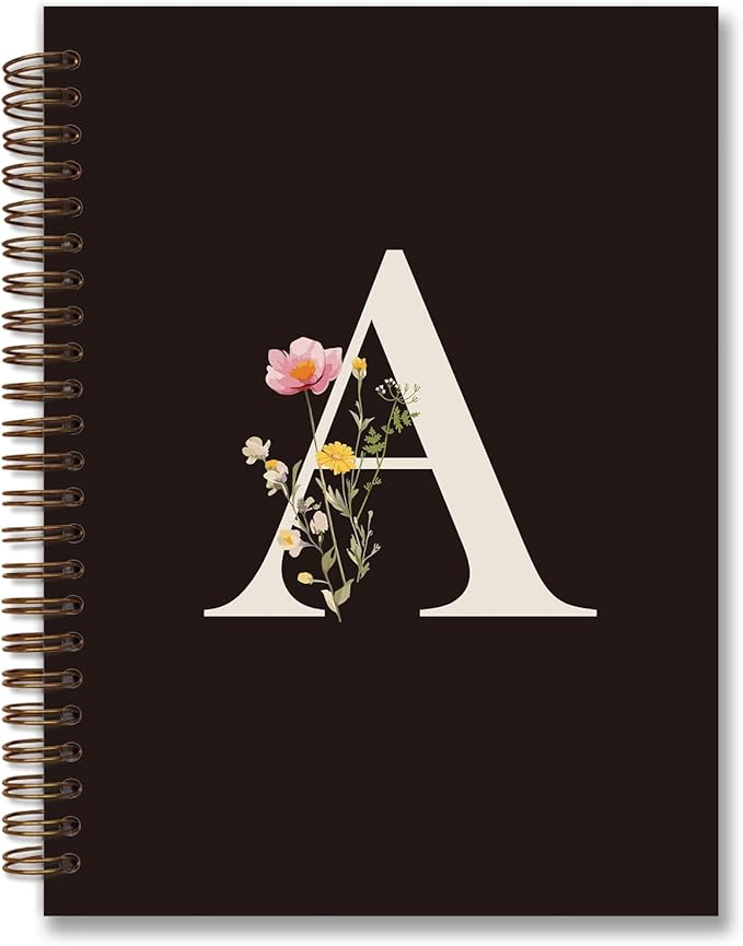 Trendy Personalized Journal Hardcover Spiral Notebook,Black Initial Letter A Notebook,Monogrammed Gifts for Women Teen Girl,College Ruled Hardcover Spiral Notebook 5.5 x 8.3