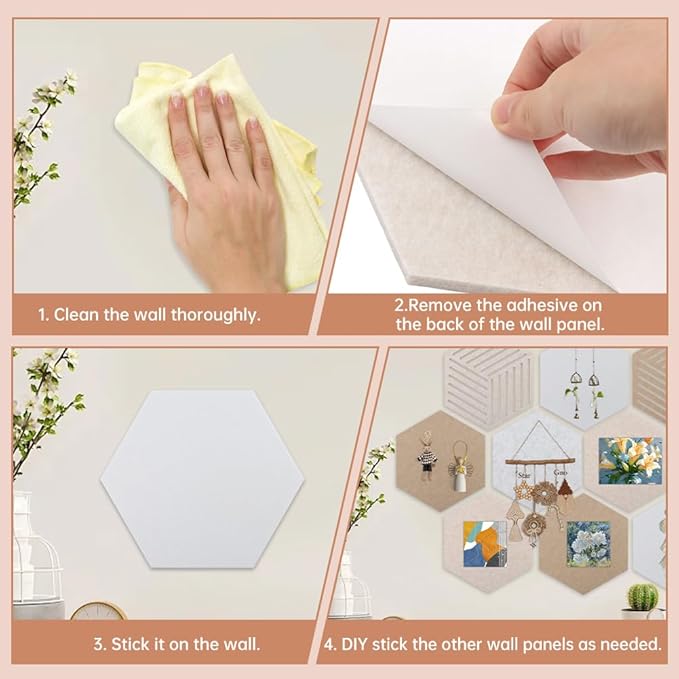 10Pack Hexagon Cork Boards for Walls Decor,Felt Board Tiles with 100 Push Pins,Felt Bulletin Board Tiles for Office & Home for Notes Photos and DIY Classroom Decor