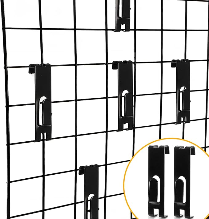 50 Pack Gridwall Hooks, Utility Notch Display Hook, Black Metal Gridwall Picture Hanger, Grid Wall Accessory for Art Clothes Painting, Panel, Pegboard, Shelf, Commercial Display