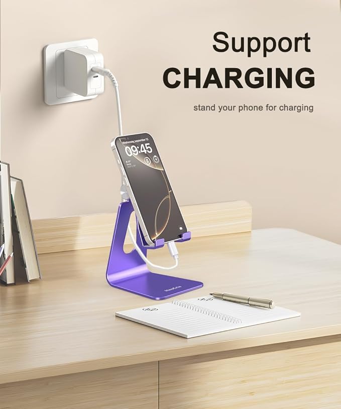 Cell Phone Stand for Desk- Adjustable Phone Stand Holder, Cradle, Dock, Desktop Stand for iPhone 17 16, 15, 14, Plus, Pro, Pro Max, 13 12 X XS,4-8" Phones, Office Accessories (Purple)