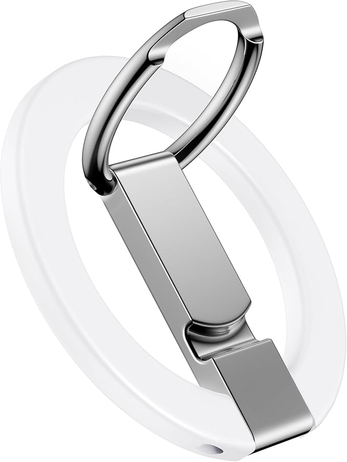 AILKIN Magnetic Phone Stand with Ring Holder, iPhone & Samsung MagSafe Grip Stand, Kickstand, Desk Holder, Magnetic Phone Grip & Ring for Case – White, Hands-Free Viewing, Secure Hold