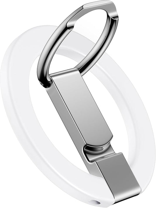 AILKIN Magnetic Phone Stand with Ring Holder, iPhone & Samsung MagSafe Grip Stand, Kickstand, Desk Holder, Magnetic Phone Grip & Ring for Case – White, Hands-Free Viewing, Secure Hold