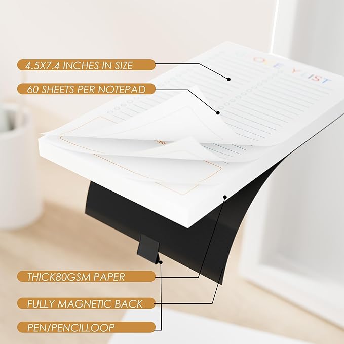 3 Pack Magnetic Grocery List Pad with Full Back Magnet & Pen Holder, Totally 180 Sheets for Fridge, To-Do List and Memo Notepad (4.5x7.5 Inch, Blank)