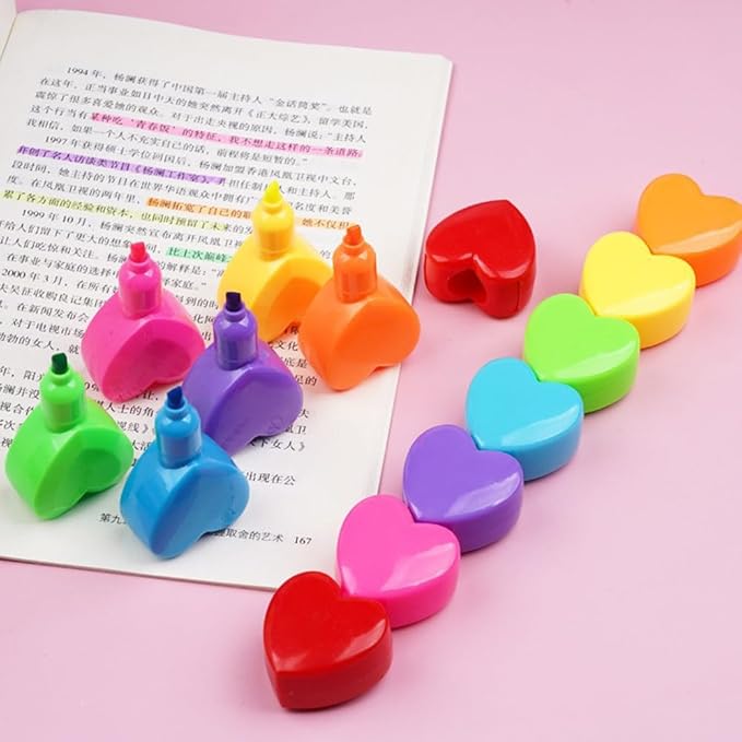 Set of 6 Love Heart Shape Color Highlighter Markers with 1 Red Heart Cap, Multicolor Highlighter Pens for Office.