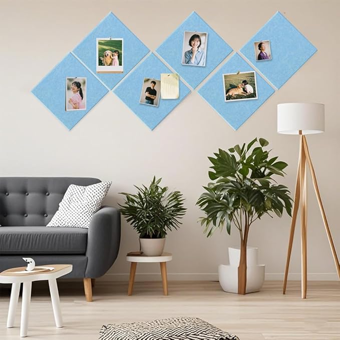 Large Cork Board Alternative, 11.8''x11.8'' 6 Pack Felt Bulletin Board with Safe Removable Adhesive Tabs, Connectable Felt Wall Tiles Bulletin Boards Cork Boards for Walls Pin Board Tack Board-Blue