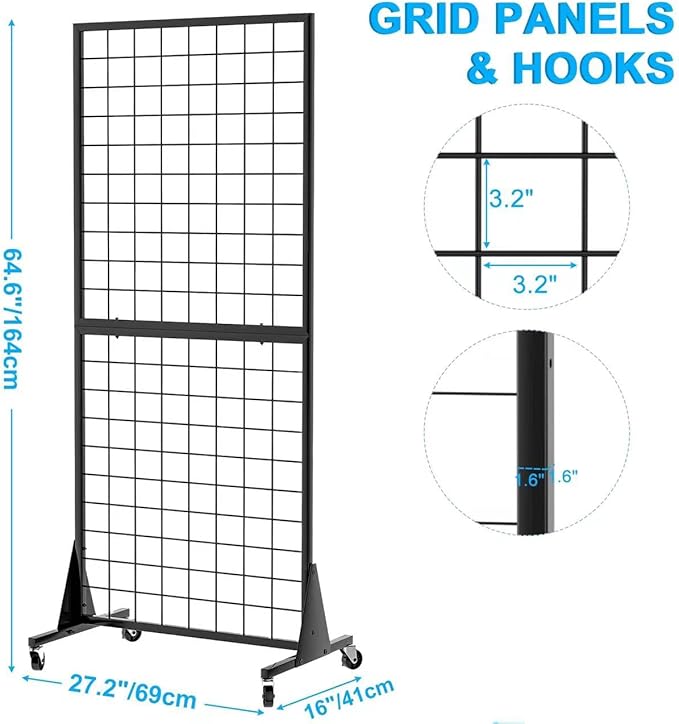3-Pack Gridwall Panel Display Stand, 2'x5.5' Heavy Duty Floor Standing Rack with Detachable Girdwall, Movable Silent Wheel, Easy to Transport, Ideal for Retail & Craft Fairs